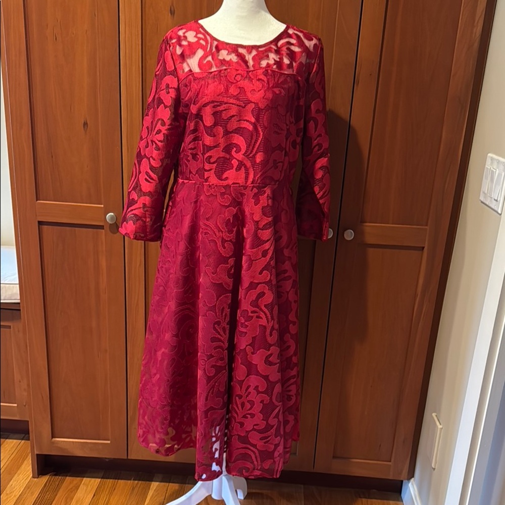 Elegant Red Burgundy Lace Dress Spring Wedding